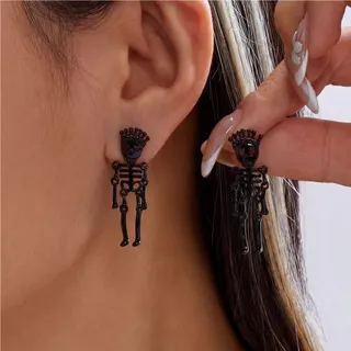 Halloween Skeleton Crown Earrings - White Gold Alloy Gothic Punk Y2K Dangle Earrings, Hollow-Out Lightweight Design, 4x1.5cm, Pair
