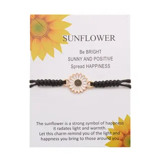 Daisy Flower Braided Bracelet, 18K Gold Plated Alloy Enamel Charm, Adjustable Black Woven Cord 16-26cm, French Vintage Minimalist Jewelry for Women