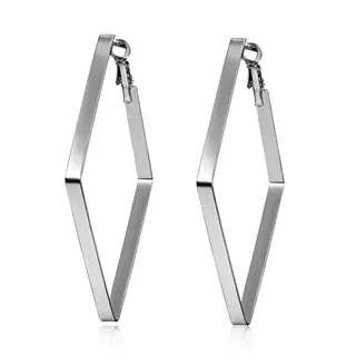 Geometric Diamond Hoop Earrings - Minimalist Silver Plated Copper Large Hoop Earrings, Mirror Polished, Face-Slimming Statement Earrings for Women