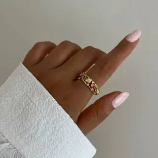 Vintage Rose Enamel Open Cuff Bracelet - Gold Plated Copper with Rhinestone & Green Leaf, French Retro Boho Jewelry for Women