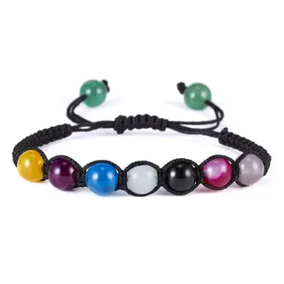 7 Chakra Natural Stone Bracelet, 8mm Multi-Color Energy Beads with Adjustable Black Braided Cord, Yoga Meditation Healing Wristband for Men & Women