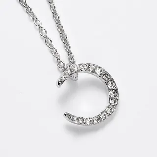White Gold Moon Necklace with Rhinestones, Crescent Moon Pendant Clavicle Chain, Make a Wish Kraft Card Gift, Elegant Women's Jewelry