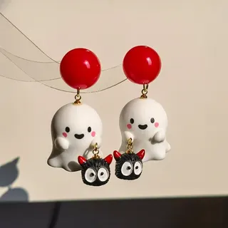 Cute Halloween Ghost Earrings Resin Cartoon Devil Dangle Earrings, Kawaii 3D Pumpkin Ghost Drop Earrings for Party Cosplay, 1 Pair (4.3cm)