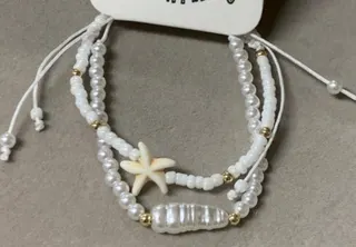 Ocean Starfish Pearl Beaded Bracelet for Women, Multi-Layer Adjustable Drawstring Shell Charm Stackable Beach Jewelry