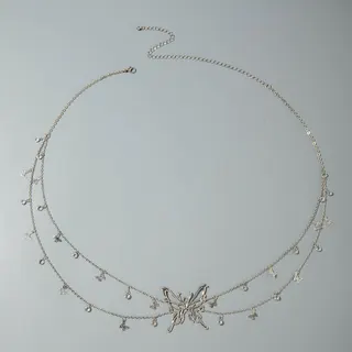 Butterfly Tassel Waist Chain, White Gold Alloy Multi-Layer Body Chain with 3D Dangling Butterfly Pendants, Adjustable 69+20.5cm, Lightweight Beach Party Jewelry for Women