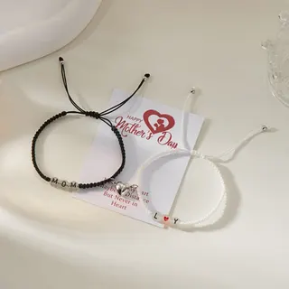 Mother's Day Bracelet Set for Mom & Daughter, Red Woven Cord with MAMA BABE Alloy Letter Beads & Heart Charm, Glow-in-the-Dark Adjustable 16-30cm, Gift for Mom