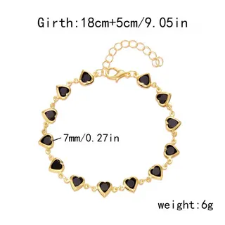 Heart Shaped Zircon Anklet for Women, 18K Gold Plated Copper with Black Cubic Zirconia, Adjustable 22+5cm Chain Bracelet, Lightweight 6g Summer Beach Jewelry