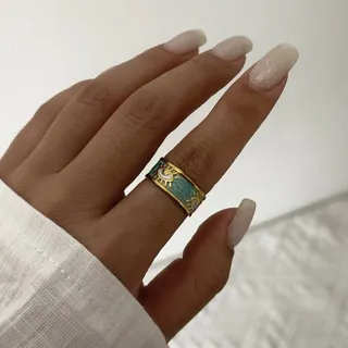 Vintage Black White Gold Contrast Stripe Ring, Wide 1.8cm Stainless Steel Fashion Ring for Women, Hypoallergenic Tarnish-Free