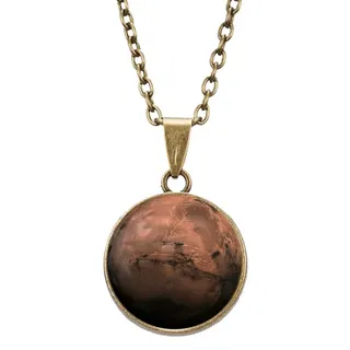 Mercury Planet Luminous Double-Sided Retro Pendant Necklace, Vintage Bronze Alloy + Glass, 2x2cm Charm with 50cm Chain, Zodiac Astronomy Jewelry Gift