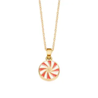 Christmas Dopamine Enamel Pendant Necklace, 18K Gold Plated Stainless Steel, Round Swirl Red White Enameled Charm, 45+5cm O-Chain, Hypoallergenic Holiday Gift for Women