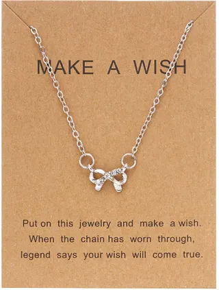 Butterfly Knot Necklace for Women, White Gold Plated Alloy with Rhinestones, Adjustable 40+5cm Clavicle Chain, Sweet Elegant Gift for Her, Make a Wish Pendant