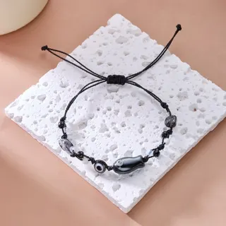 Handwoven Red String Bracelet with Ceramic Fish & Evil Eye Bead, Adjustable 16-28cm, Cute Chinese Style Lucky Charm Bracelet for Women Girls