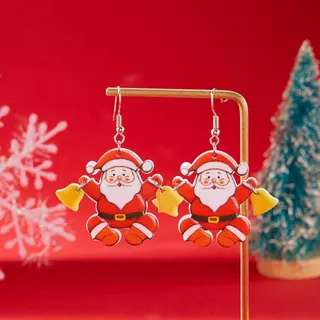 Christmas Santa Claus Earrings for Women, Acrylic Cartoon Dangle Earrings with Jingle Bells, Steel Post Hypoallergenic Holiday Party Gift Jewelry
