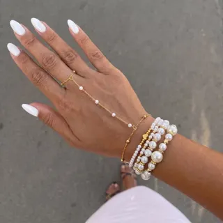 French Vintage Pearl Bracelet & Necklace Set, Freshwater Pearl with 18K Gold Plated Beads, Adjustable Extender Chain, Bridal Luxury Jewelry Multi-Piece Set