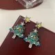 Pink Rhinestone Christmas Tree Earrings, 18K Gold Plated Alloy with Star Drop, Festive Party Jewelry, 3.6cm, Pair