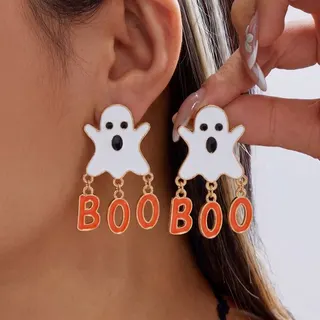 Halloween Ghost Earrings - Cute BOO Letter Dangle Earrings, Gold-Plated Alloy, Funny Party Costume Jewelry for Women, 4.5cm, Pair