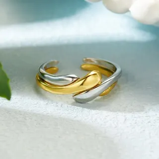 Two-Tone Twist Open Adjustable Ring Set, Gold & Silver Alloy Stackable Statement Ring, Fashion Geometric Jewelry Gift for Women