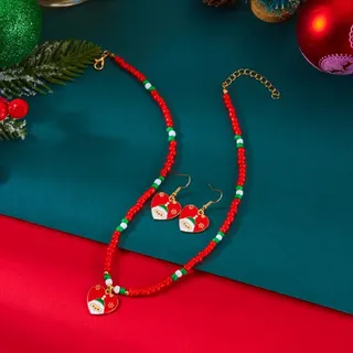 Christmas Snowman Beaded Necklace & Earrings Set, White Seed Beads with Alloy Snowman Charm, Holiday Gift Jewelry, Adjustable 40+5cm
