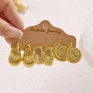 Gold Ocean Starfish & Lava Drop Earrings Set of 3 Pairs, CCB 18K Gold Plated Studs, Retro Beach Vacation Jewelry for Women