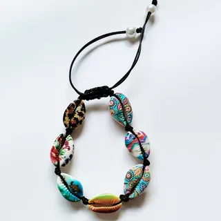 Hand-painted Shell Beaded Bracelet, Boho Macaron Colorful Woven Rope Bracelet with Pearl Accent, Adjustable 16-22cm Summer Beach Jewelry for Women