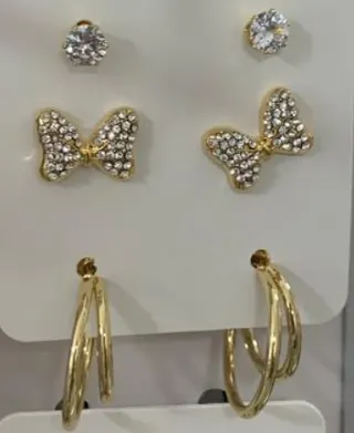 Butterfly Rhinestone Earrings Set - 18K Gold Plated Alloy, French Style Crystal Studs & Twisted Hoop Earrings, Hypoallergenic Fashion Jewelry Gift for Women