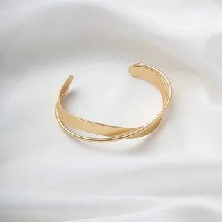 Möbius Twist Open Cuff Bracelet for Women, 18K Gold Plated Wide Geometric Bangle, Adjustable Minimalist Copper Jewelry