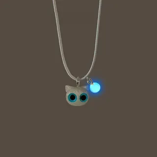 Glow in the Dark Black Cat Necklace, Leather Cord Cat Head Pendant with Luminous Blue Eyes, Cute Y2K Dark Style Jewelry for Women
