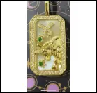 Square Rhinestone Pendant, 18K Gold Plated Alloy, Vintage Relief Dragon Design, Green & White Crystal, Luxury Necklace Charm