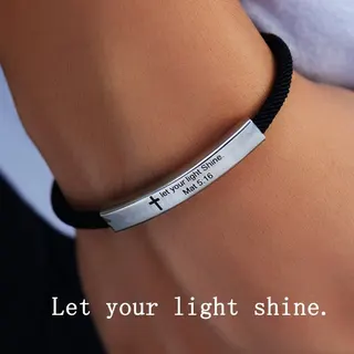I Am With You Always Bible Bracelet - Stainless Steel Laser Engraved Cross Matthew 28:20, Adjustable Black Cord Wristband 16-24cm, Faith Jewelry Gift for Men Women