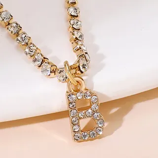 Letter B Charm Bracelet Anklet, Gold Tone Alloy with Rhinestone Pavé Claw Chain, Adjustable 21+7cm, Sweet Luxury Jewelry for Women