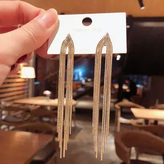Gold Long Tassel Chain Earrings 10.5cm Alloy Dangle Earrings for Women, French Vintage Statement Earrings for Party Wedding Daily Wear