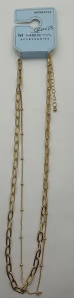 Layered Chain Necklace Women Gold Plated Multi-Strand Collarbone Chain 18K Gold Electroplated Oval Link & Bead Chain 40+5cm Adjustable Fashion Jewelry