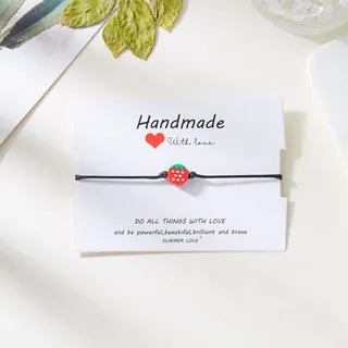 Handmade Watermelon Clay Bead Bracelet, Adjustable Braided Wax Cord Wristband, Cute Summer Gift for Women Girls, with Card Packaging