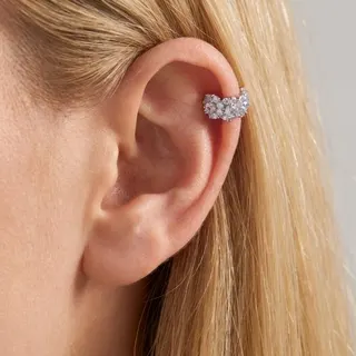 White Gold Flower Cluster Ear Cuff, Rhinestone Paved No-Piercing Ear Clip, 1.2cm Elegant Daily & Party Earring for Women