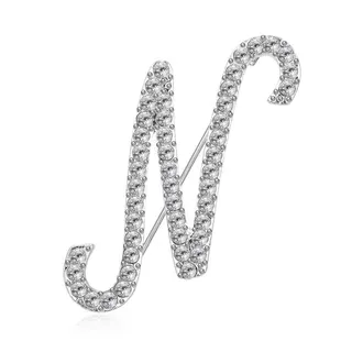 Luxury Letter H Rhinestone Brooch, White Gold Plated Alloy with Paved Cubic Zirconia, Elegant Lapel Pin for Blazer Coat Dress, Wedding Bridesmaid Accessory, 4.5x3.5cm