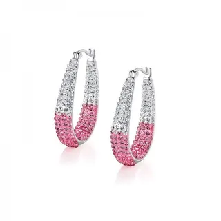 Two-Tone Full Paved Crystal Hoop Earrings for Women, Pink & White Gradient Rhinestone Huggie Hoops, Lightweight Alloy Stud Earrings, Elegant Daily Party Jewelry (Pair)