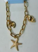 Ocean Style Gold Chain Bracelet with Starfish & Shell Charm, Bohemian Retro Beach Jewelry for Women, 18K Gold Plated
