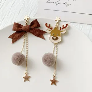 Christmas Reindeer Star Long Asymmetric Tassel Earrings, Alloy Enamel Cute Dangle Earrings for Women, Holiday Party Jewelry Gift