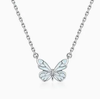 Glow in the Dark Butterfly Necklace for Women, White Copper Silver Plated, Hollow Butterfly Pendant Clavicle Chain 45+5cm, Elegant Jewelry Gift