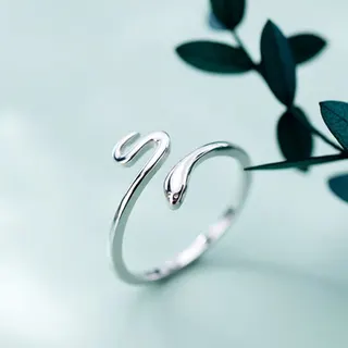 Minimalist Snake Ring, Silver Plated Polished Open Adjustable Band, Elegant Serpent Finger Ring for Women, Stackable Daily Jewelry Gift