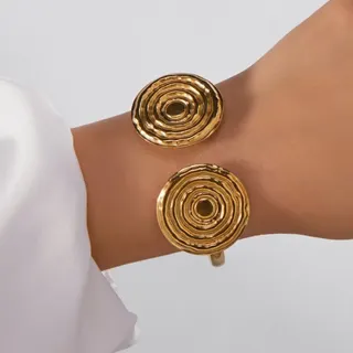 Ocean Series Stainless Steel Bangle Gold Spiral Concentric Circle Hammered Texture Wide Cuff Bracelet for Women Hypoallergenic Tarnish Free