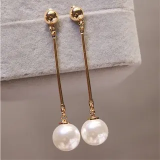 Long Pearl Drop Earrings Gold Plated Alloy 18K Mirror Polish Elegant French Style Dangle Ear Jewelry for Women
