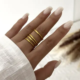 Stainless Steel White Enamel Stacking Ring Set, Gold Double Band with Beaded Texture, Hypoallergenic 18K Gold Plated Fashion Jewelry for Women