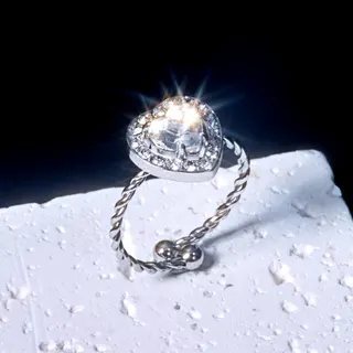 Stainless Steel Halo Drop Zircon Ring for Women, Adjustable Open Twist Rope Band, Silver Tone Hypoallergenic Sparkle Ring, Bridal Party Gift
