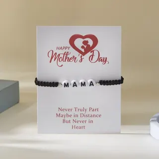 MAMA Mother's Day Bracelet Red Braided Cord with Alloy Letter Beads Adjustable 16-30cm Gift Card Packaging