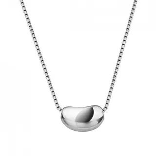 Silver Bean Pendant Necklace for Women, Minimalist Alloy Clavicle Chain with Mirror Polish, Adjustable 45+5cm, Gift for Her