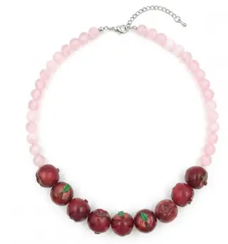 Fruit Cherry Necklace Resin Beaded Pink Strand Sweet Girl Adjustable 40+5cm Retro Cute Jewelry