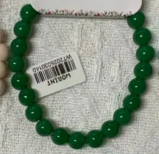 Green Round Bead Glass Bracelet - Jadeite Imitation High-Polish Beaded Bracelet, Vintage Luxury Style, 1 Piece