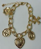 Vintage Bohemian Chain Bracelet Gold Plated Multi-Charm Heart Rose Cross Pendant Women's Jewelry