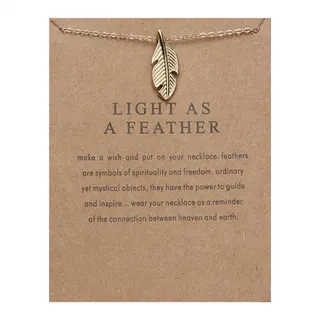 Light as a Feather Necklace - 18K Gold Plated Alloy Feather Pendant, 48+5cm Adjustable Chain, Spiritual Freedom Symbol, Gift Card Packaging, Women's Minimalist Jewelry